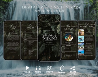 Destination Wedding Itinerary Invitation, Digital Travel Wedding Planning Template, Tropical Wedding Weekend, Schedule Abroad Getaway Trip