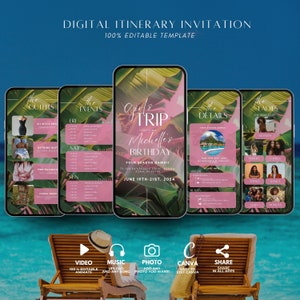 Girls Trip itinerary, itinerary template,  travel itineray, Birthday Weekend Invitation, Weekend Itinerary, Digital Schedule