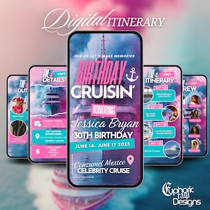 Digital Birthday Cruise Itinerary, Weekend Ship Invitation, Cruise 2025 Vacation Template, Caribbean Travel Planner, Girls Trip, Boat Party