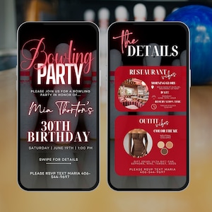 Bowling Party Invitation, Bowling Party Invite, Digital Bowling Birthday Party, Adult Bowling Party Invitation Template