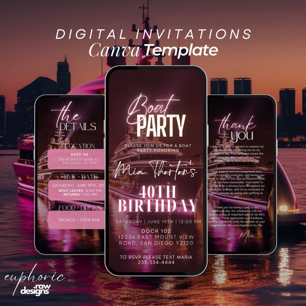 Yacht Party Invitation, Boat Party Invitation, Cruise Itinerary, Yacht Invite,  Boat Invitation, Summer Boat Party Birthday Invitation