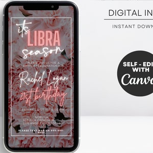 Digital Libra season invitation, Libra birthday text invite, Digital template, horoscope birthday invite, zodiac sign birthday invite
