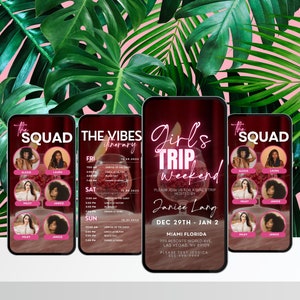 Digital Girls Trip itinerary, itinerary template,  travel itineray, Birthday Weekend Invitation, Weekend Itinerary, Digital Schedule