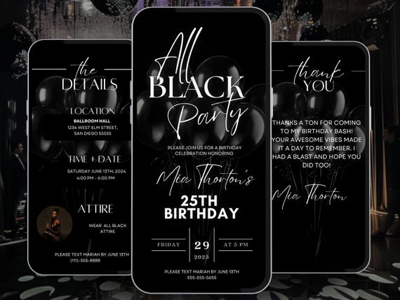 All Black Birthday Party Invitation, Birthday Dinner, Birthday Brunch,  Digital All Black Affair Template, Editable Formal Attire Invite - Etsy