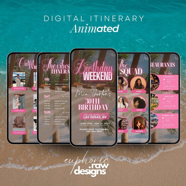 Girls Trip itinerary, itinerary template,  travel itineray, Birthday Weekend Invitation, Weekend Itinerary, Digital Schedule