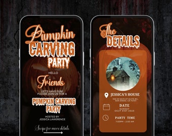 Digital Pumpkin Carving Party Invitation, Adult Kids Halloween Party Pumpkin Carving Contest, Pumpkin Party Invitation, Halloween Invitation