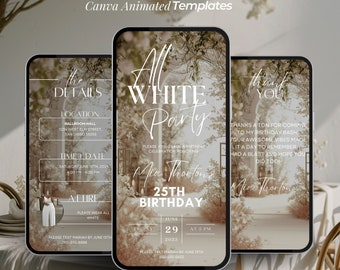 All White Party Invitation, Birthday Dinner Invite, All White Birthday Affair Itinerary, Summer White Party Template, Editable Canva Evite