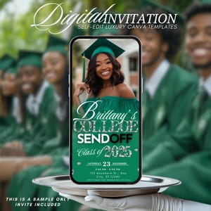 Graduation College Send off Invitation, Green Trunk Party Invite High School Graduation, Send-Off, Digital Girls Photo Farewell Template
