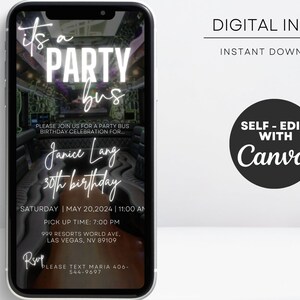 Digital Party Bus Birthday Invitation, Limo Party Invitation, Birthday Party Bus Invite, Party Invitation, Phone Birthday Invite