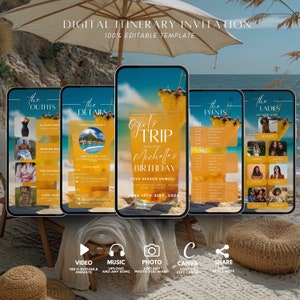 Girls Trip itinerary, itinerary template,  travel itineray, Birthday Weekend Invitation, Weekend Itinerary, Digital Schedule