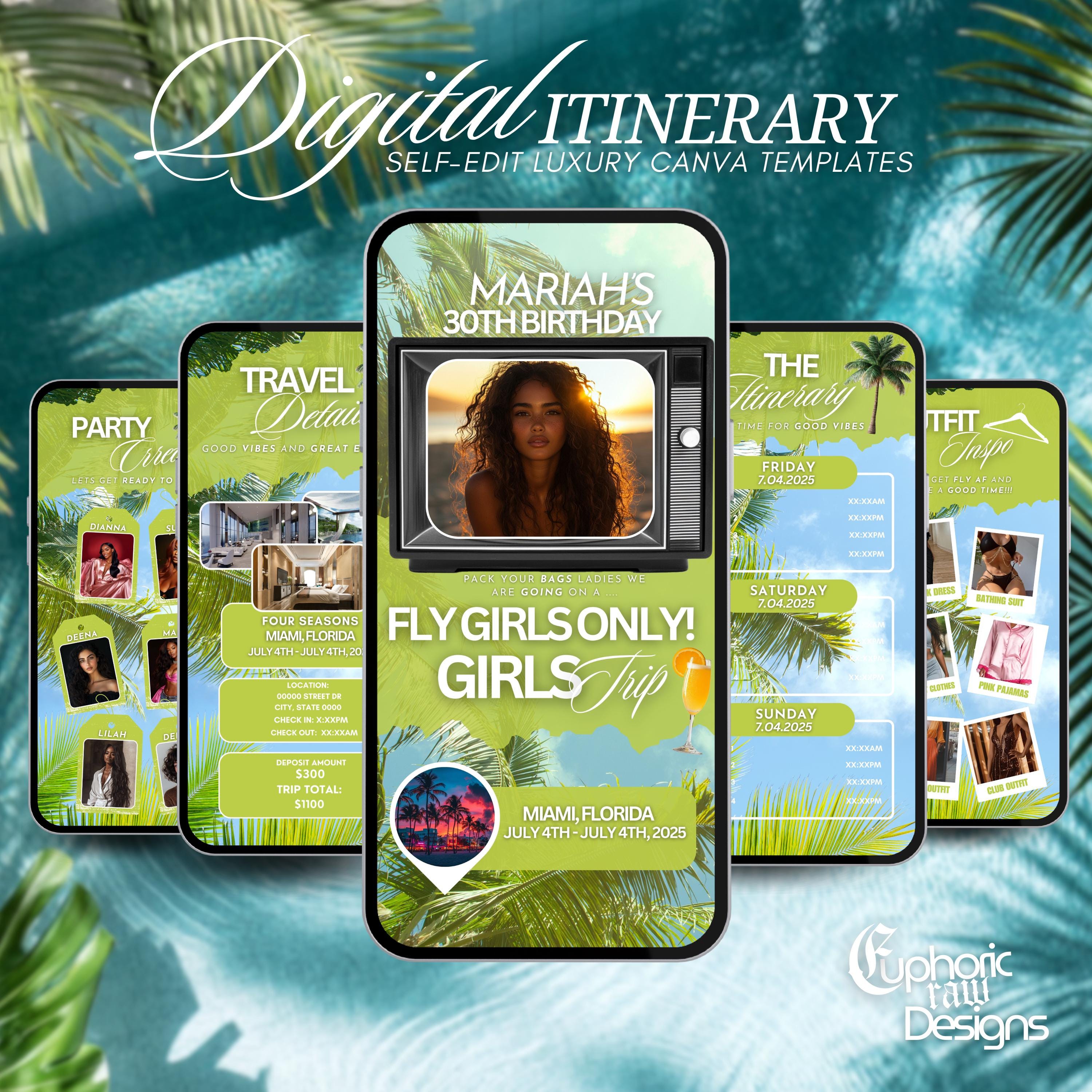 Editable Birthday Itinerary Invitation, Digital Travel Getaway ...