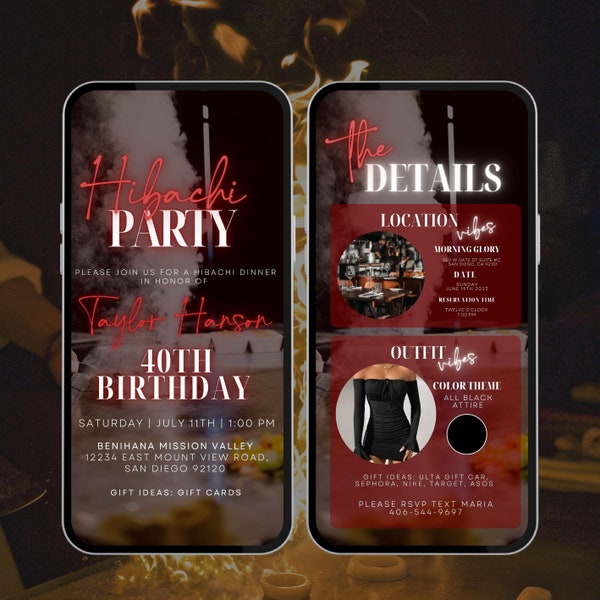 Digital Hibachi Invitation, Birthday Dinner Invite, Japanese Restaurant, Hibachi Party, Hibachi Night, Email Invitation, Hibachi Template