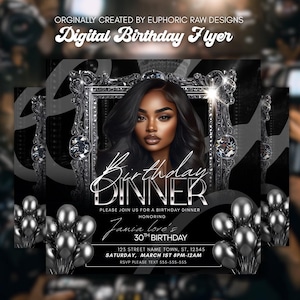 Elegant Silver Birthday Dinner Party Invitation, Digital Video Invite, Canva Template, Glam Dinner, Social Media Flyer, DIY Editable
