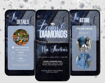 Denim and Diamonds Birthday Invitation Template (Digital Download)