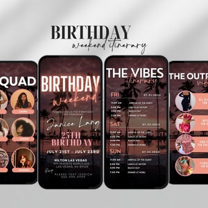 Digital Travel itinerary, itinerary template,  travel itineray, Birthday Weekend Invitation, Weekend Itinerary, Digital Schedule, Girls Trip
