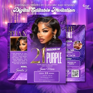 21 Shades of Purple Birthday Invite Video, Purple & Gold Template, Luxe Editable 21st Birthday Design, DIY Party Invite for Girls, Women