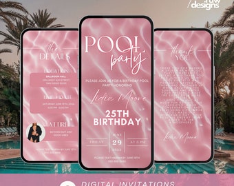 Pool Birthday Invitation, Digital Swimming Party Itinerary, Bbq event Template, Summer event Planner, Pool Beach Party Animated Invite