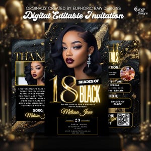 Gold 18th Birthday Invitation Video, Luxury 18th Gold & Black Party Evite, Editable Canva Template, DIY Women’s Birthday Glam Dinner Invite