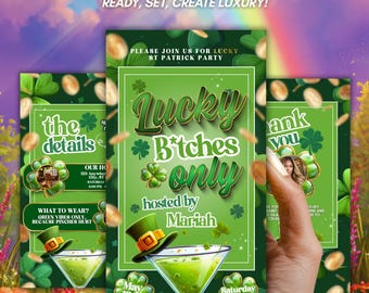 Lucky Girls Only St. Patrick’s Day Party Invitation, Lucky Clover Celebration, Editable St Paddy Party Invite, Bash