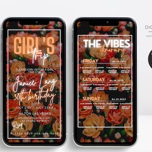 Digital Travel itinerary, itinerary template,  travel itineray, Birthday Weekend Invitation, Weekend Itinerary, Digital Schedule, Girls Trip