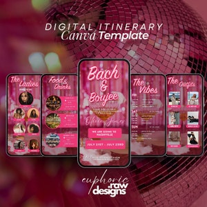 Bachelorette Weekend Itinerary, Bach and Boujee, Girl&#39;s Trip, Weekend Getaway, Vacation Planner, Digital Travel Template, Packing list,