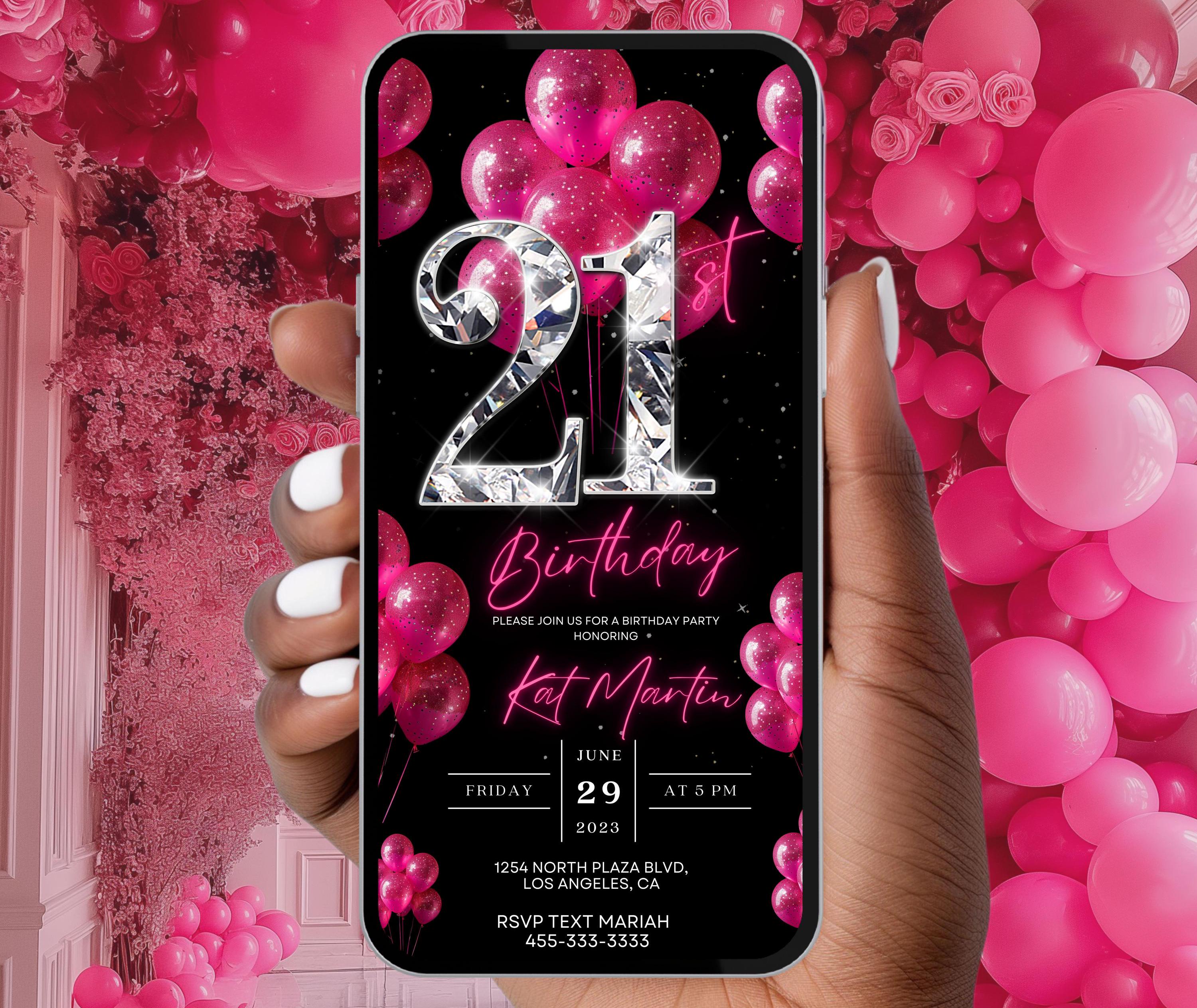 Hot Pink 21st Birthday Banner For Women - Decorative Party Banner For Milestone Celebrations, Girly Pink Theme