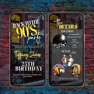 Digital 90s Birthday Invitation, 90s party Invite, House Party Invite, throwback party, back to the 90&#39;s, Hip Hop Party, 90s Itinerary