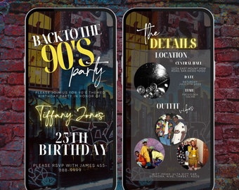 Invito digitale per compleanno anni &#39;90, invito per festa anni &#39;90, invito per festa in casa, festa retrò, ritorno agli anni &#39;90, festa hip hop, itinerario anni &#39;90