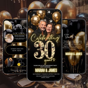 Einladung zum 30. Jahrestag, Party-Reiseplan, Schwarz-Gold-Vorlage, Hochzeit goldenes Jubiläum, We Still Do, Überraschungsgelübde, Erneuerung Evite