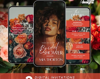 Bridal Shower Invitation Itinerary, Digital Floral Bridal Brunch Party, Editable Boho Bridal Animated Evite Template, Bridal Lunch Dinner