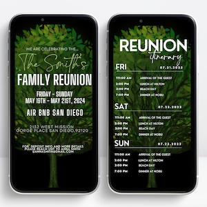 Digital family reunion trip itinerary, family reunion invitaiton, family party invitation, family trip itinerary, family reunion invite