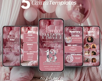 13th Slumber Birthday, Pajama Party, Sleepover Invitation, Digital Invite for Girl&#39;s Pamper Party, Movie Night, Spa Day, Itinerary Template