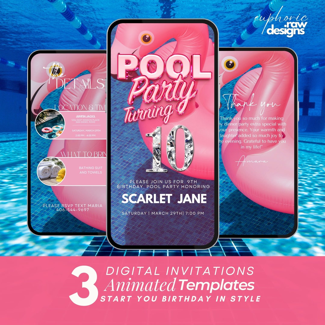 10th Birthday Pool Party Birthday Invitation,summer Swimming Party ...