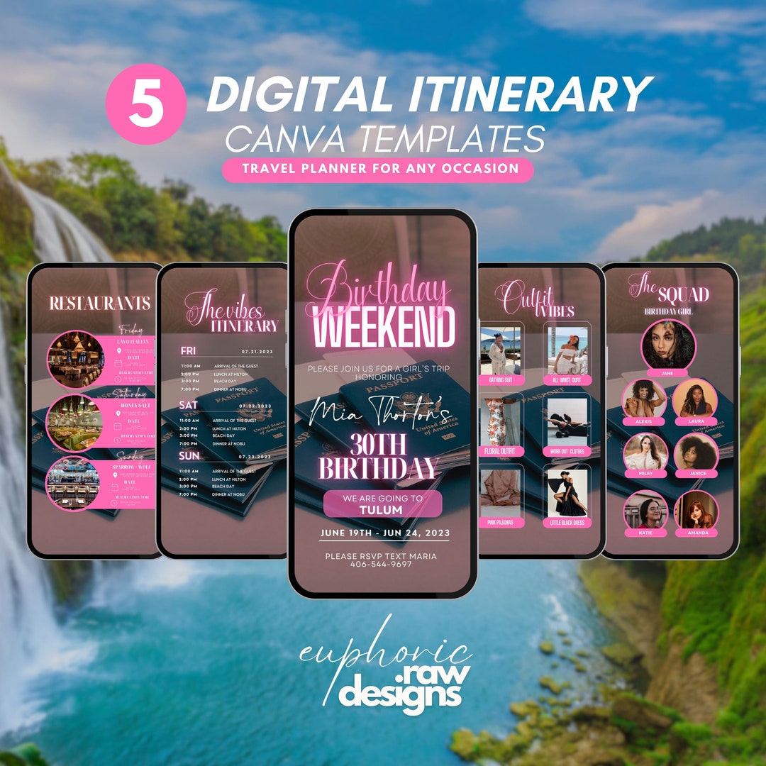 Digital Travel Itinerary, Itinerary Template, Travel Itineray, Birthday ...