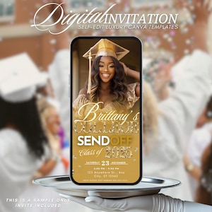 Graduation College Send off Invitation, Gold Trunk Party Invite High School Graduation, Send-Off, Digital Girls Photo Farewell Template