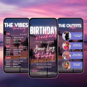 Digital Travel itinerary, itinerary template,  travel itineray, Birthday Weekend Invitation, Weekend Itinerary, Digital Schedule, Girls Trip