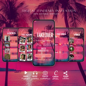 Digitale Las Vegas Verjaardag Weekendroute, Weekendje weg, Reisplanner, Tropische vakantieplanner, Paklijst reizen, Vakantie Vegas