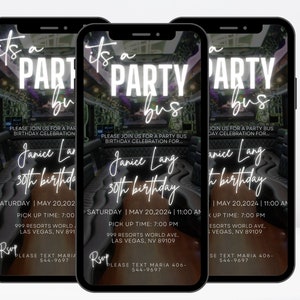 Digital Party Bus Birthday Invitation, Limo Party Invitation, Birthday ...
