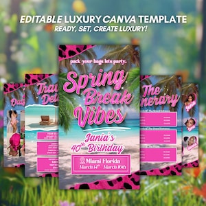 Spring Break Girls Vibes Sommarresa Resplan Rosa, Redigerbar Resplanerare Canva, Semesterhelgschema Inbjudan DIY
