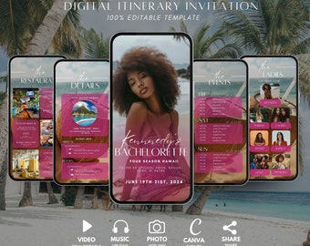 Digital Bachelorette Itinerary Party Invitation, Animated Bachelorette Weekend Planner, Getaway Girl's Trip Vacation planner Template