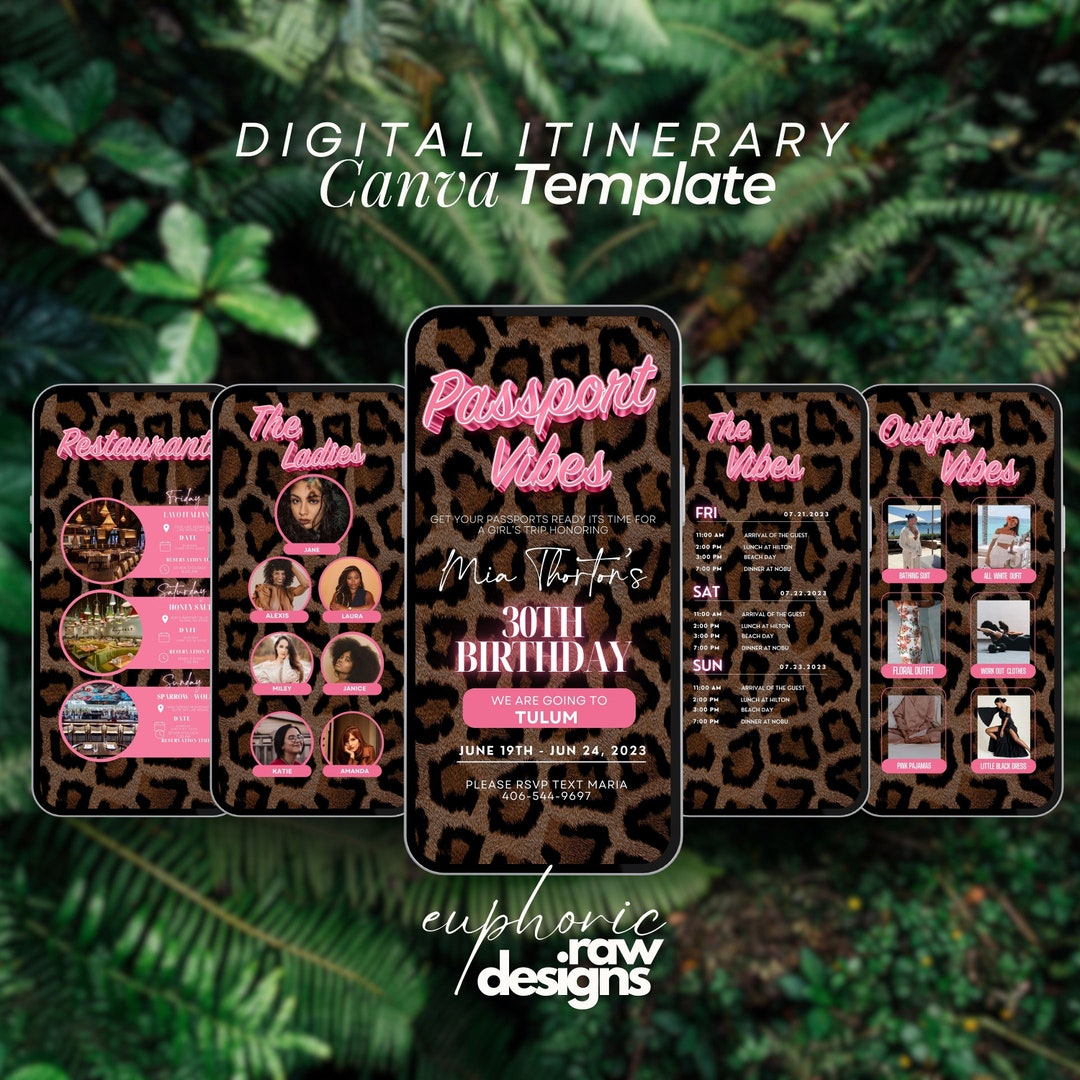 Digital Travel Itinerary, Itinerary Template, Travel Itineray, Birthday ...