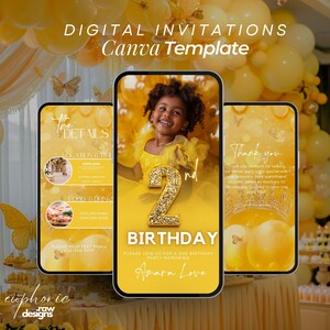2nd birthday party invitation, Princess  Party Neon Pink Baby Animated Invite, Editable Birthday Template, Second Birthday