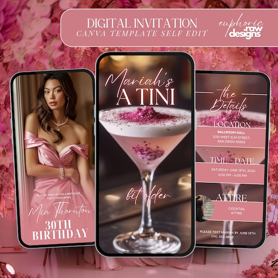 Martini Birthday Dinner Party Theme Invitation, Digital a tini bit older Invite, Dirty 30, Editable Template, Dinner Evite, Brunch Flyer