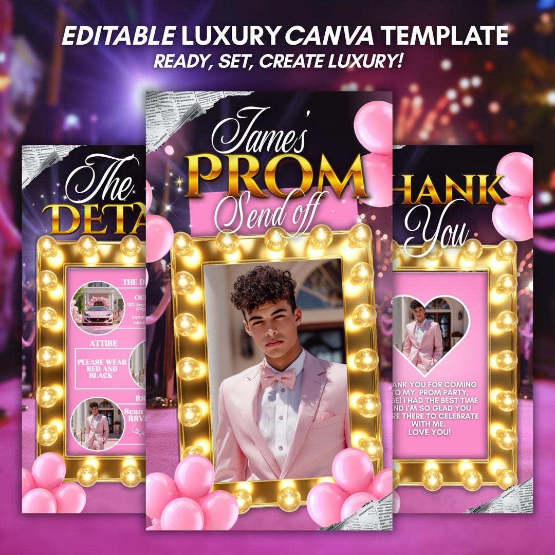 Prom Send-off Invitation in Pink, Digital Boy Prom Party Itinerary, DIY ...
