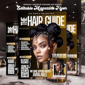 Gold Magazin Buchungsflyer, DIY Canva Vorlage, Friseur Termin, Beauty Service Promo, bearbeitbarer Salon Flyer, digitaler Download