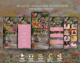 Boho Floral Mother's Day Brunch Invitation: Animated Digital Itinerary