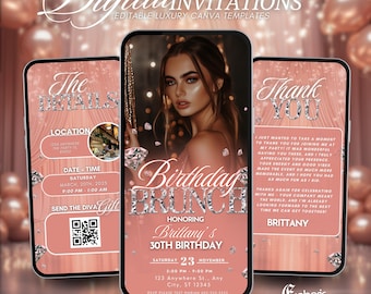 Rose Gold Birthday Brunch Invitation: Elegant DIY Template (Digital)