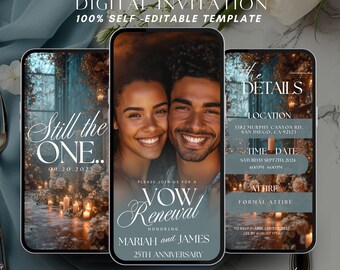 Vow Renewal Invitation, Editable Anniversary Invitation Template, Wedding Renewal Evite, Elegant Digital Invitation, Canva Download
