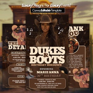 Invitación para fiesta de cumpleaños del oeste, invitación de vaquera para Evite, volante con temática de rodeo, plantilla de Canva para Hoedown, invitación digital editable, diseño de Dukes and Boots