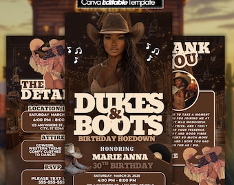 Western Birthday Party Invitation, Cowgirl Evite, Rodeo Theme Flyer, Hoedown Canva Template, Editable Digital Invite, Dukes and Boots Design